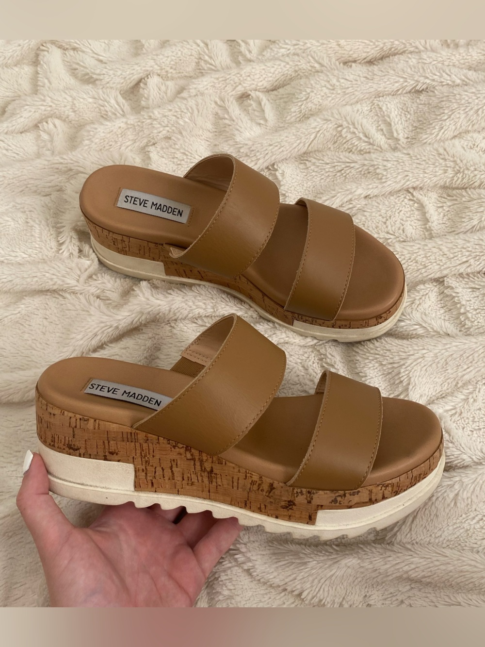 Steve Madden Tan Cork Platform Slide Sandals